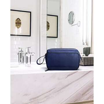 BAGSMART Toiletry Bag for Men, Wide Opening Dopp Kit Water Resistant Shaving Hygiene Organizer for Bathroom, Travel Essentials, Navy