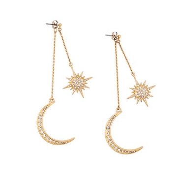 Exaggerated Luxury Sun Moon Stars Drop Earrings Rhinestone Punk Earrings for Women Jewelry Golden Bo...