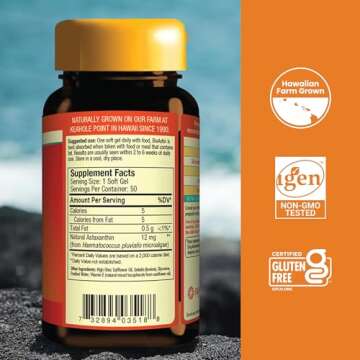 Nutrex Hawaii BioAstin Hawaiian Astaxanthin - 12mg, 50 Softgels - Farm-Direct Premium Antioxidant Su...