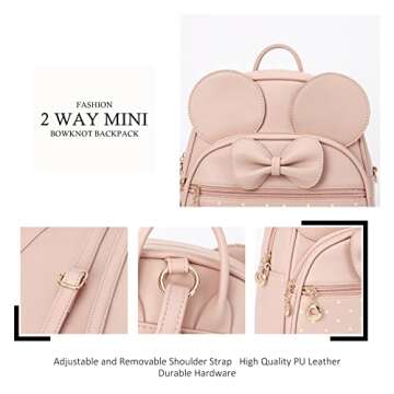 KL928 Girls Mini Backpack Bowknot Polka Dot Cute Daypacks Convertible Shoulder Bag Purse for Women (L.Pink)