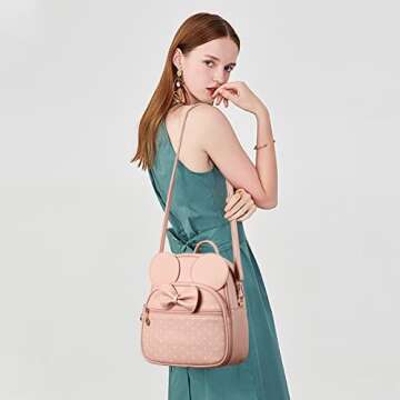 KL928 Girls Mini Backpack Bowknot Polka Dot Cute Daypacks Convertible Shoulder Bag Purse for Women (L.Pink)