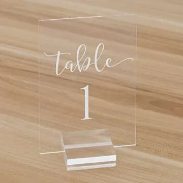 JINMURY Acrylic Wedding Table Numbers 1-10 with Stand- 4x6 Inch Clear Acrylic Table Numbers Printed Calligraphy, Acrylic Table Sign with Holder Base for Wedding Party Reception