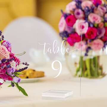 JINMURY Acrylic Wedding Table Numbers 1-10 with Stand- 4x6 Inch Clear Acrylic Table Numbers Printed Calligraphy, Acrylic Table Sign with Holder Base for Wedding Party Reception