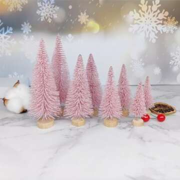 8 Pcs Artificial Mini Christmas Trees, Miniature Pine Trees Sisal Trees with Wood Base Tabletop Chri...