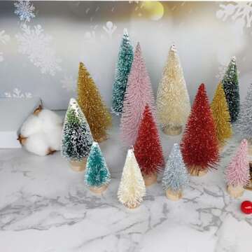 8 Pcs Artificial Mini Christmas Trees, Miniature Pine Trees Sisal Trees with Wood Base Tabletop Christmas Tree for Christmas Xmas Holiday New Year (Pink, 8 pcs)