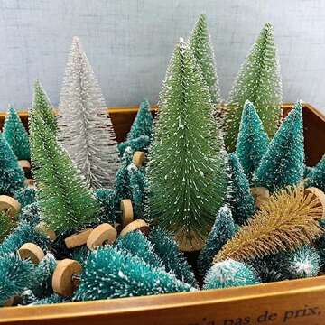8 Pcs Artificial Mini Christmas Trees, Miniature Pine Trees Sisal Trees with Wood Base Tabletop Christmas Tree for Christmas Xmas Holiday New Year (Pink, 8 pcs)