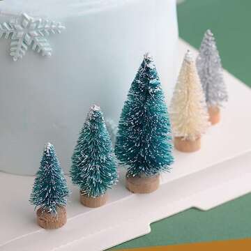 8 Pcs Artificial Mini Christmas Trees, Miniature Pine Trees Sisal Trees with Wood Base Tabletop Christmas Tree for Christmas Xmas Holiday New Year (Pink, 8 pcs)