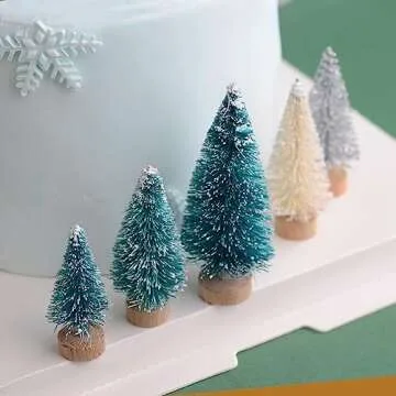 8 Pcs Artificial Mini Christmas Trees, Miniature Pine Trees Sisal Trees with Wood Base Tabletop Christmas Tree for Christmas Xmas Holiday New Year (Pink, 8 pcs)