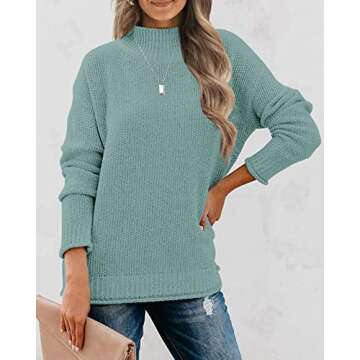 MEROKEETY Women's Long Sleeve Turtleneck Cozy Knit Sweater Casual Loose Pullover Jumper Tops, Sage, ...