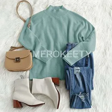 MEROKEETY Women's Long Sleeve Turtleneck Cozy Knit Sweater Casual Loose Pullover Jumper Tops, Sage, Small