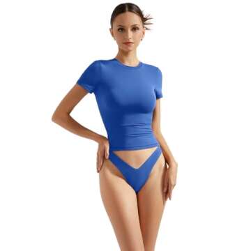 SUUKSESS Women Double Lined Fitted Basic Tee Shirts Crew Neck Short Sleeve Y2K Going Out Crop Tops (...