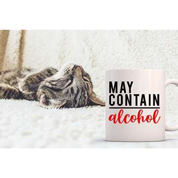 Funnwear May Contain Alcohol Coffee Funny Coffee Mug Tea Cup, 11oz Ceramic Coffee Cup with Funny Wor...