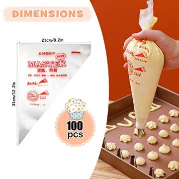 SelfTek 100Pcs Disposable Icing Piping Pastry Bags, Frosting Bag Cake Cupcake Cookies Decorating Bags for Icing and Frosting