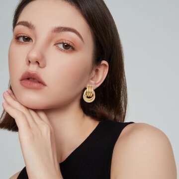 Seakuur Gold Geometric Twists Knot Drop Dangle Earrings for Women Long Link Dangle Earrings Jewelry ...