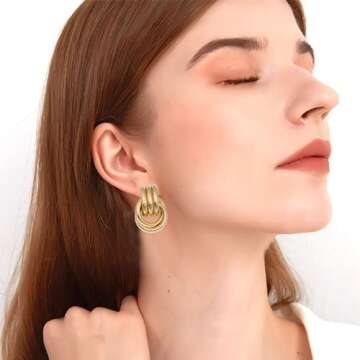 Seakuur Gold Geometric Twists Knot Drop Dangle Earrings for Women Long Link Dangle Earrings Jewelry Gift (B)