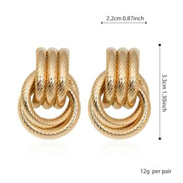 Seakuur Gold Geometric Twists Knot Drop Dangle Earrings for Women Long Link Dangle Earrings Jewelry Gift (B)