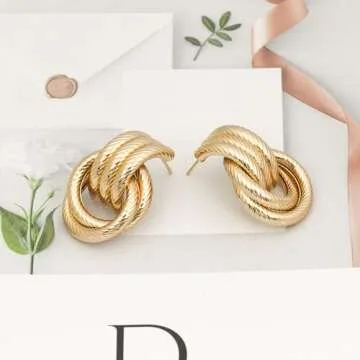 Seakuur Gold Geometric Twists Knot Drop Dangle Earrings for Women Long Link Dangle Earrings Jewelry Gift (B)