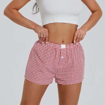 NUFIWI Women Y2k Pajamas Shorts Gingham Cute Pj Short Pants Plaid Lounge Shorts Sleep Bottoms Elasti...