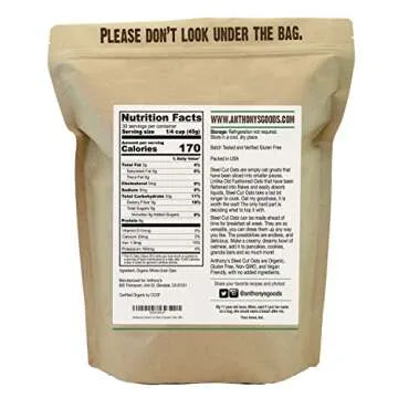 Anthony's Organic Steel Cut Oats, 3 lb, Gluten Free, Non GMO, Irish Oatmeal, Whole Grain