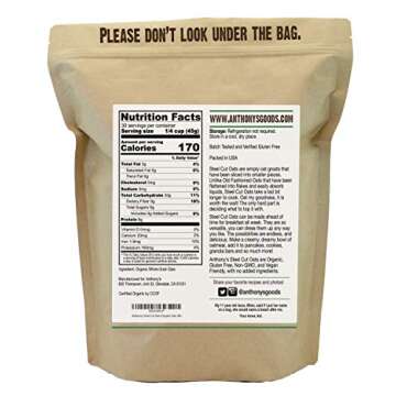 Anthony's Organic Steel Cut Oats, 3 lb, Gluten Free, Non GMO, Irish Oatmeal, Whole Grain