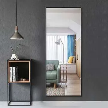 NeuType Floor Full Length Mirror Standing Full Body Dressing Mirrors with Stand Hanging Wall Mounted Large Rectangle Metal Frame Leaning Bedroom Living Room Décor 65 x 22 in (Black)