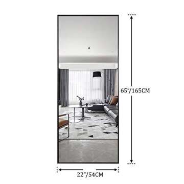 NeuType Floor Full Length Mirror Standing Full Body Dressing Mirrors with Stand Hanging Wall Mounted Large Rectangle Metal Frame Leaning Bedroom Living Room Décor 65 x 22 in (Black)