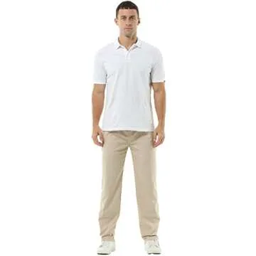 HOEREV Men Casual Beach Trousers Linen Summer Pants, Beige, Large