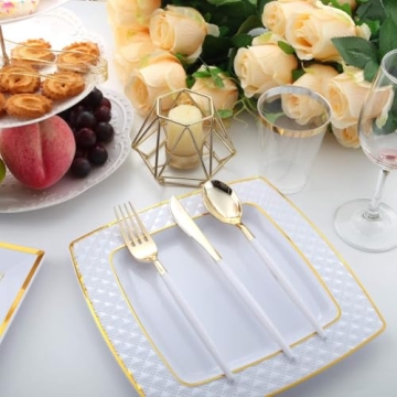 144Pcs Gold Plastic Silverware Set for Elegant Dining