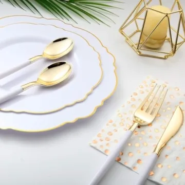 144Pcs Gold Plastic Silverware Set for Elegant Dining