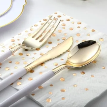 144Pcs Gold Plastic Silverware Set for Elegant Dining