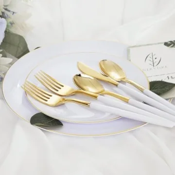144Pcs Gold Plastic Silverware Set for Elegant Dining