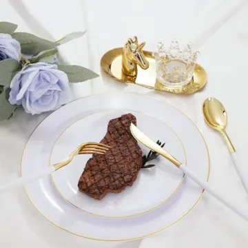 144Pcs Gold Plastic Silverware Set for Elegant Dining