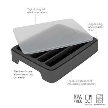 Tovolo Water Bottle Ice Mold Tray - Silicone Makes 5 Ice Sticks for Bottles