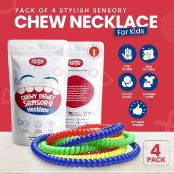 Durable Sensory Chew Necklace for Kids - BPA Free, Food-Grade Silicone Chewing Necklace for Autism a...