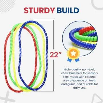Durable Sensory Chew Necklace for Kids - BPA Free, Food-Grade Silicone Chewing Necklace for Autism and ADHD - Oral Motor Teething Toys, Fidget Necklace for Boys and Girls, Sensory Chewy Dewey (4 Pack)
