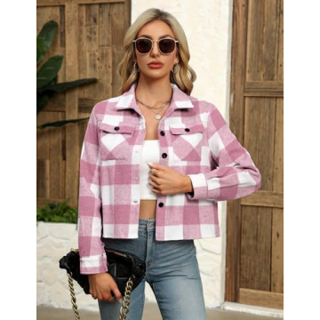 Zeagoo Cropped Flannel Jacket for Women Stylish & Trendy