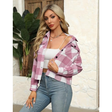 Zeagoo Cropped Flannel Jacket for Women Stylish & Trendy