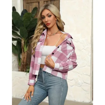 Zeagoo Cropped Flannel Jacket for Women Stylish & Trendy