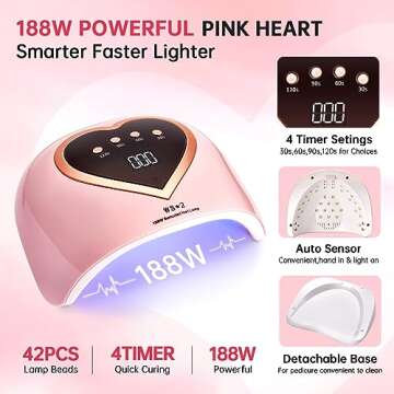 CHRISTINE SHELLY UV LED Nail Lamp 188W – Quick Dry, Stylish 4 Timer Settings for Home & Salon