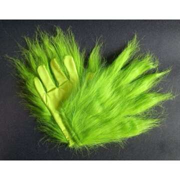 Fisemira Funny Green Monster Gloves, Furry Hand Gloves Adults and Kids Playful Costume Mask Accessories Christmas Halloween Decoration for Green Glove