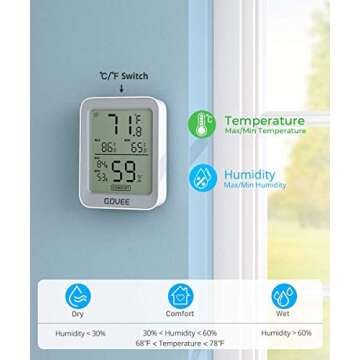 Govee Bluetooth Digital Hygrometer Indoor Thermometer, Room Humidity and Temperature Sensor Gauge with Remote App Monitoring, Large LCD Display, Notification Alerts, 2 Years Data Storage Export, Grey