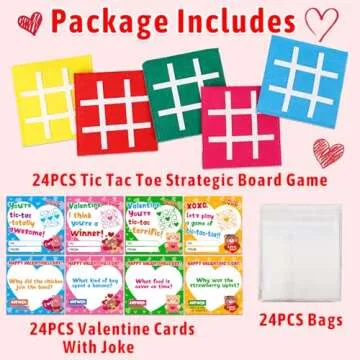 24PCS Tic Tac Toe Strategic Board Game Valentines Day Cards for Kids School Classroom Funny Valentin...