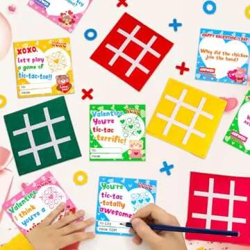 24PCS Tic Tac Toe Strategic Board Game Valentines Day Cards for Kids School Classroom Funny Valentine Exchange Gifts for Toddler Boy Girl Valentine's Party Favors Class Valentine Treat Prizes Bulk