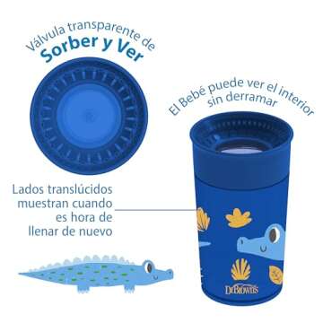 Dr. Brown’s Spoutless Transition Cup - Blue Alligator, 10 oz