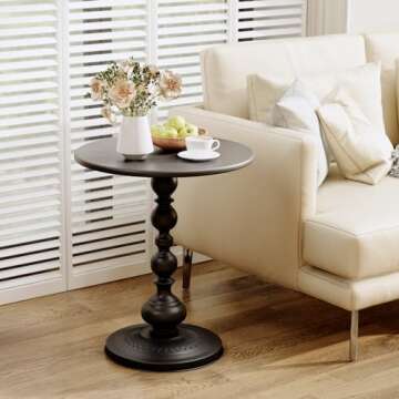 XIV Metal Small Round Side End Table, Vintage Matte Coffee Drink Cocktail Table, Small Accent Pedest...