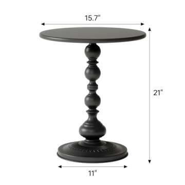 XIV Metal Small Round Side End Table, Vintage Matte Coffee Drink Cocktail Table, Small Accent Pedestal Table for Living Room Corners and Small Spaces, 21'' Height (Black)