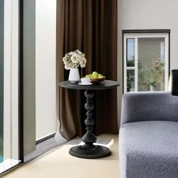 XIV Metal Small Round Side End Table, Vintage Matte Coffee Drink Cocktail Table, Small Accent Pedestal Table for Living Room Corners and Small Spaces, 21'' Height (Black)