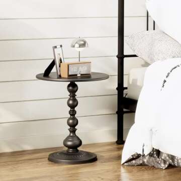 XIV Metal Small Round Side End Table, Vintage Matte Coffee Drink Cocktail Table, Small Accent Pedestal Table for Living Room Corners and Small Spaces, 21'' Height (Black)