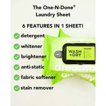 Dreambly Natural Laundry Detergent Sheets for Washer and Dryer, Organic Hypoallergenic 6-in-1 Deterg...