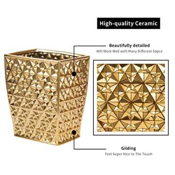RXLVCKY Elegant Ceramic Gold Square Trash Can for Home